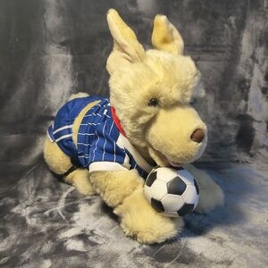 Build-A-Bear Plush Dog Toy with Blue Striped Outfit